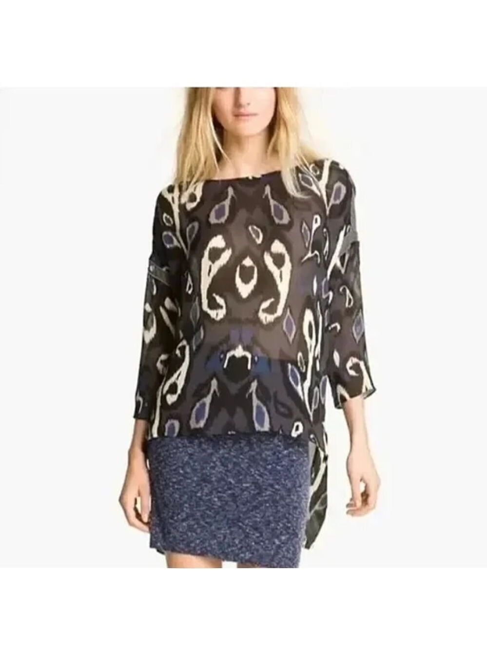 Rag & Bone Mithi Printed Semi Sheer Silk Asymmetrical Top